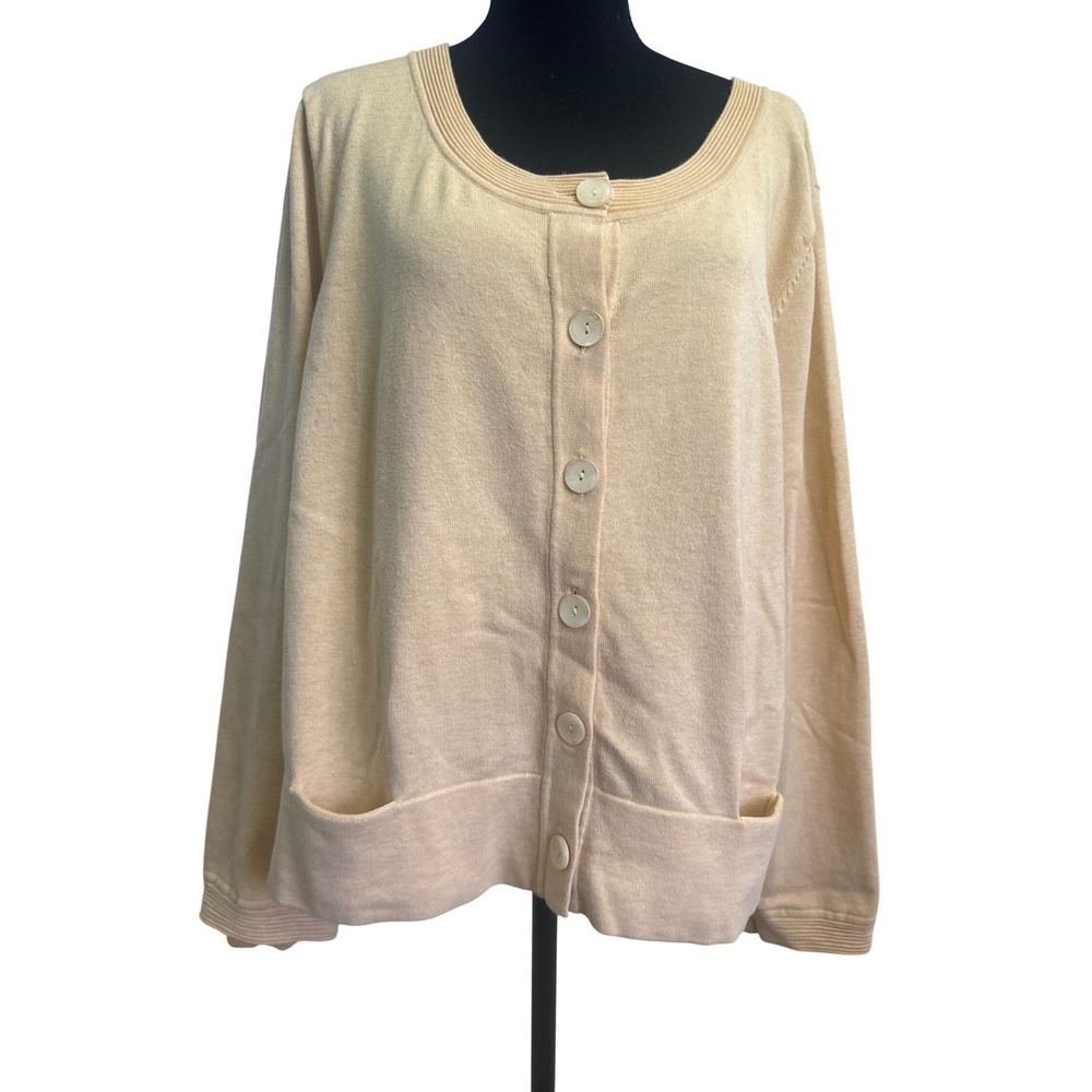 J. Jill Womens XL Pale Yellow Cotton Blend Button Front Cardigan Sweater Pockets